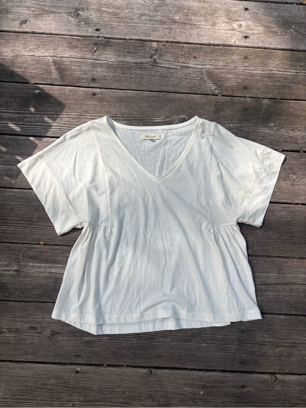 Madewell Cream V-Neck Short Sleeve Peplum Tunic